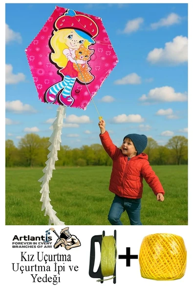 Renkli Uçurtma Çıtalı Yedek İpli 1 Paket Uçurması Kolay Uçurtma Ahşap Çıtalı Kuyruklu Çocuklar ve Yetişkinler İçin - 4