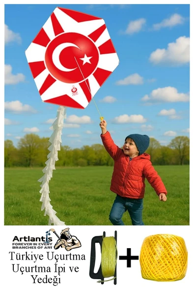 Renkli Uçurtma Çıtalı Yedek İpli 1 Paket Uçurması Kolay Uçurtma Ahşap Çıtalı Kuyruklu Çocuklar ve Yetişkinler İçin