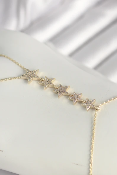 Pirinç Gold Renk Zirkon Taşlı Yıldız Model Kadın Şahmeran - TJ-SN617 - 2