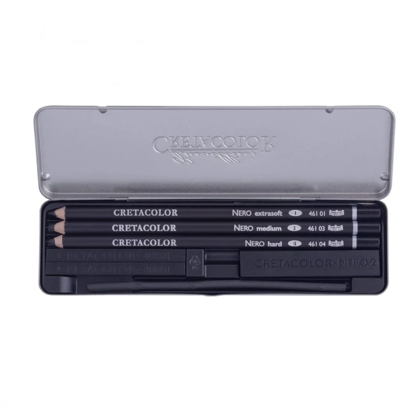 Cretacolor Nero Drawing Set Yağlı Kömür Çizim Seti 7'li Metal Kutu / 40008 - 2