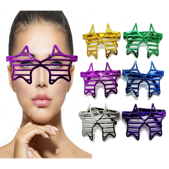 Metalize Ekstra Parlak Yıldız Panjur Parti Gözlüğü 6 Renk 6 Adet ürün görseli 1