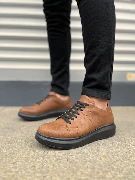 Boost Bağcıklı Deri Erkek Günlük Sneaker Ayakkabı - Taba Siyah - 3