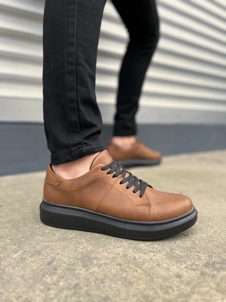 Boost Bağcıklı Deri Erkek Günlük Sneaker Ayakkabı - Taba Siyah