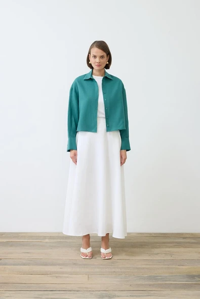 Kadın Keten Kısa Gömlek Terzi Dükkani - 5