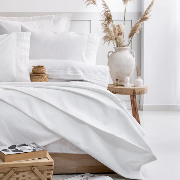 Schafer Home Laure Fırfırlı Çift Kişilik Yatak Örtüsü Seti 7 Parça-Beyaz - 3