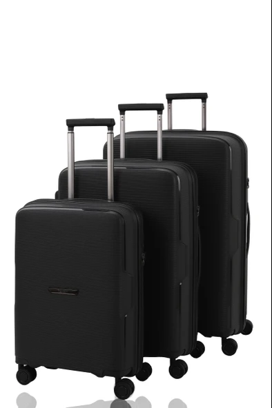 V2408 POLİCARBON VALİZ SİYAH SET