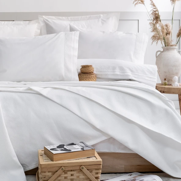 Schafer Home Laure Fırfırlı Çift Kişilik Yatak Örtüsü Seti 7 Parça-Beyaz - 4