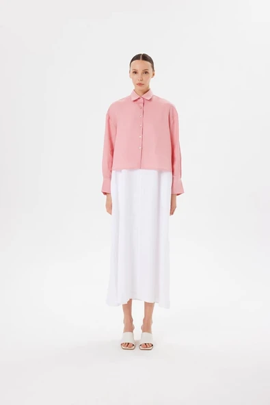 Kadın Keten Kısa Gömlek Terzi Dükkani