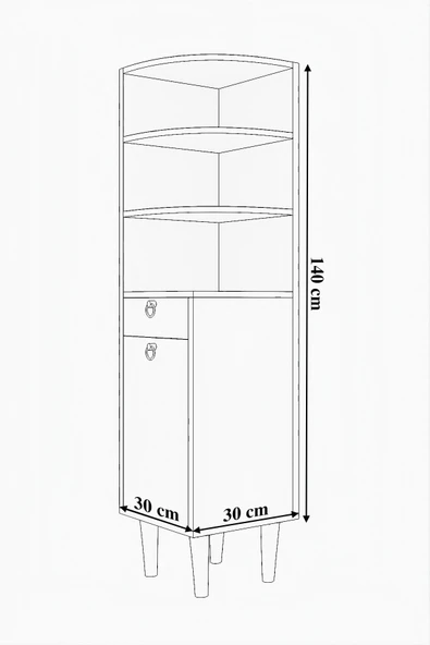 mokaparkavm Köşe Dolabı 2 Kapaklı Bölmeli Çok Amaçlı Raf - 3
