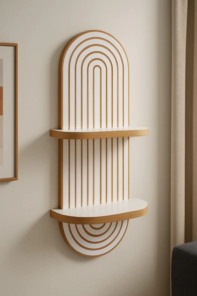mokaparkavm Arya dekoratif duvar rafı balkon dekor rafı mdf beyaz 70*20  cm - 3