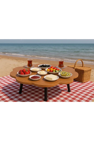 mokaparkavm Yaprak Form Katlanabilir Yer Piknik Ve Kahvaltı Sofrası Sahil Kamp Sofrası Dekoratif Şık Modern - 2