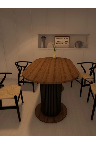 mokaparkavm Yemek Masası Oval Dekoratif Ahşap Ayaklı Ceviz Mutfak Masası - 4