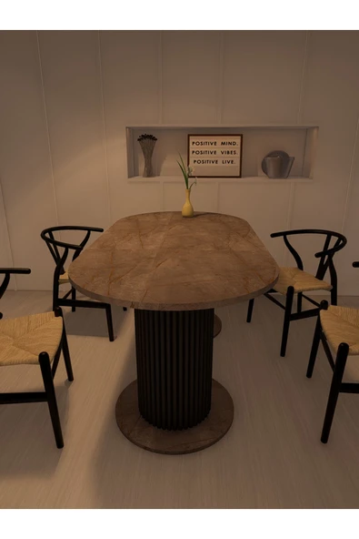 mokaparkavm YEMEK MASASI MUTFAK MASASI OVAL DEKOARATİF KATLANBİLİR - 4