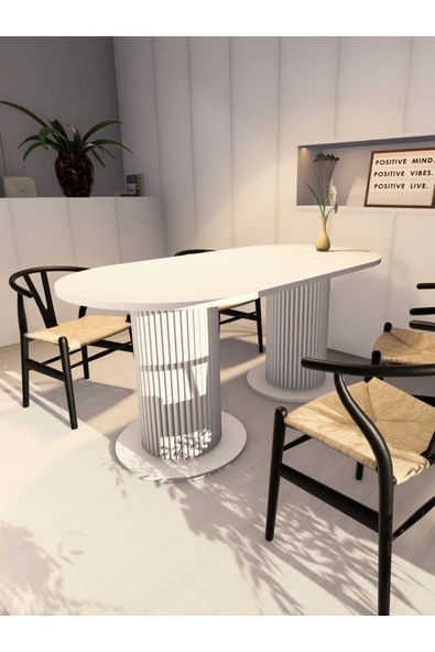 mokaparkavm Yemek Masası Oval Dekoratif Ahşap Ayaklı Beyaz Mutfak Masası