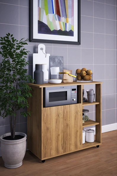 mokaparkavm 2 Kapaklı Çok Amaçlı Şık Mikro Dalga Fırın Dolabı Ceviz - 2