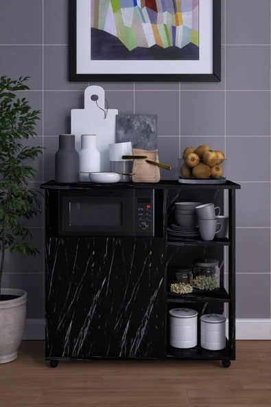 mokaparkavm 2 Kapaklı Çok Amaçlı Şık Mikro Dalga Fırın Dolabı Siyah - 2