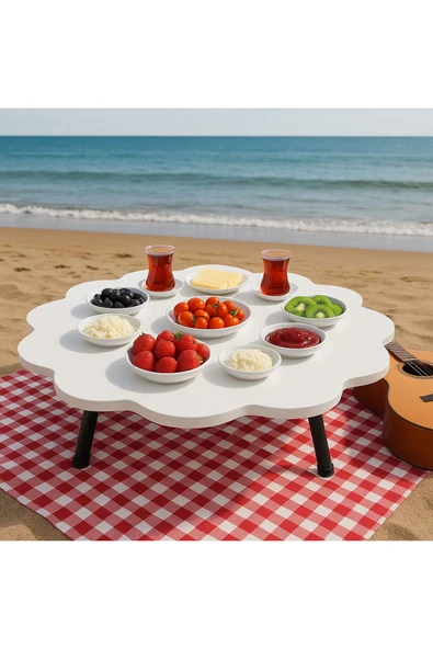 mokaparkavm Yaprak Form Katlanabilir Yer Piknik Ve Kahvaltı Sofrası Sahil Kamp Sofrası Dekoratif Şık Modern - Resim 2