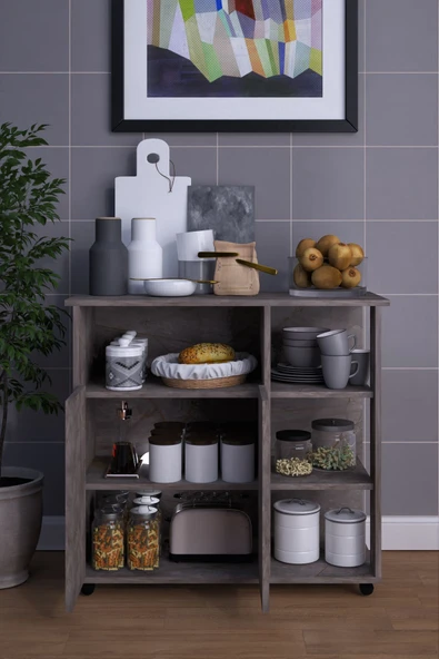 mokaparkavm 2 Kapaklı Çok Amaçlı Şık Mikro Dalga Fırın Dolabı Gri - 4