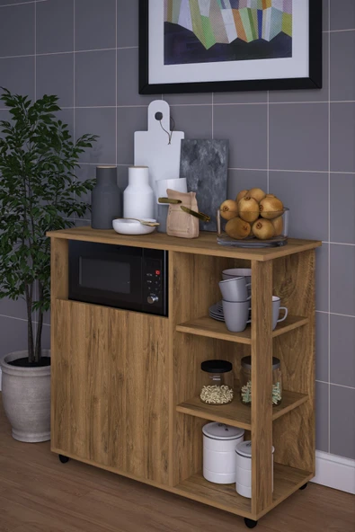 mokaparkavm 2 Kapaklı Çok Amaçlı Şık Mikro Dalga Fırın Dolabı Ceviz - 3