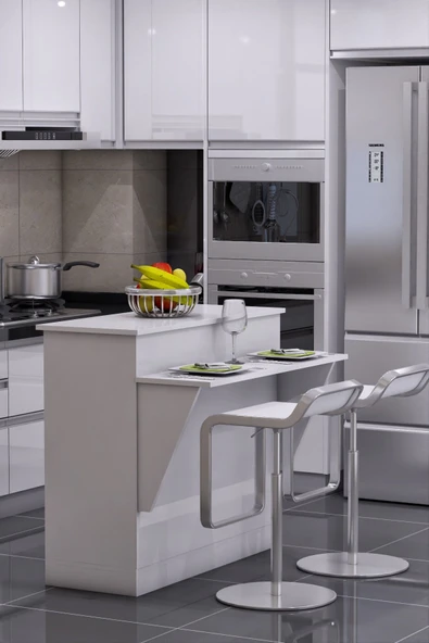 mokaparkavm Mutfak Masası Ada Şeklinde Bar Masa Ile Birlikte Beyaz Ahşap Ceviz Renk Azure 565656 ürün görseli 1