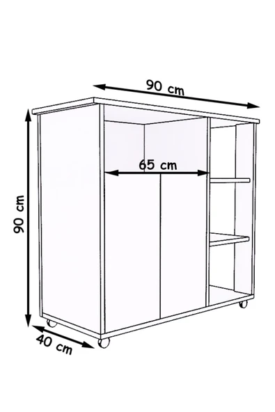 mokaparkavm 2 Kapaklı 3 Raflı Tekerlekli Mikrodalga Fırın Dolabı Çok Amaçlı Dolap - 4