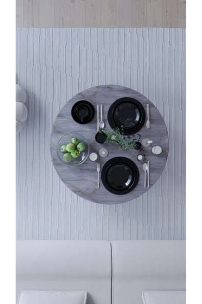 mokaparkavm Kozalak Yuvarlak Katlanabilir Ayaklı Gri Yer Sofrası 90 Cm Çaplı - 2