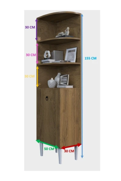 mokaparkavm Dekoratif Köşe Rafı, Çok Amaçlı Raf, Salon Rafı Lukas - 4