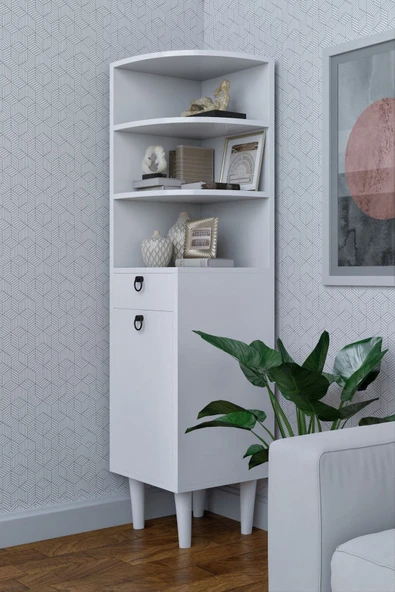 mokaparkavm Köşe Dolabı 2 Kapaklı Bölmeli Çok Amaçlı Raf