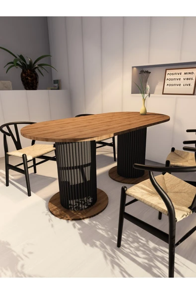 mokaparkavm Yemek Masası Oval Dekoratif Ahşap Ayaklı Ceviz Mutfak Masası - 3