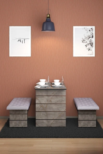 mokaparkavm Mokapark Katlanır Raylı Mutfak Balkon Masa Dekoratif Çift Tabure Ayaklı Duvara Monte Alya - 2