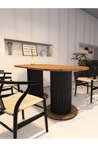 mokaparkavm Yemek Masası Oval Dekoratif Ahşap Ayaklı Ceviz Mutfak Masası