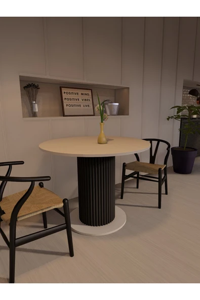 mokaparkavm Yuvarlak Siyah Şık Ayaklı Mutfak Yemek Masası 103 - 2