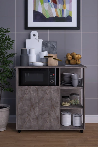 mokaparkavm 2 Kapaklı Çok Amaçlı Şık Mikro Dalga Fırın Dolabı Gri - 3