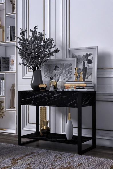 mokaparkavm Nergis Dekoratif Dressuar Metal Ayaklı Tek Çekmece Antre&hol Dreso - 2