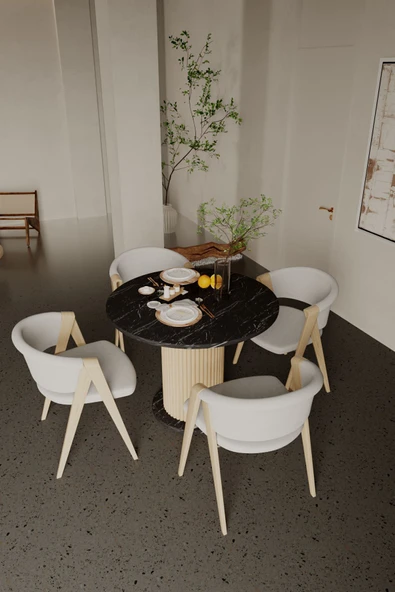 mokaparkavm Antoryum Yuvarlak Yemek Masası Mutfak Masası Balkon Salon Masa Ahşap Ayaklı ürün görseli 1