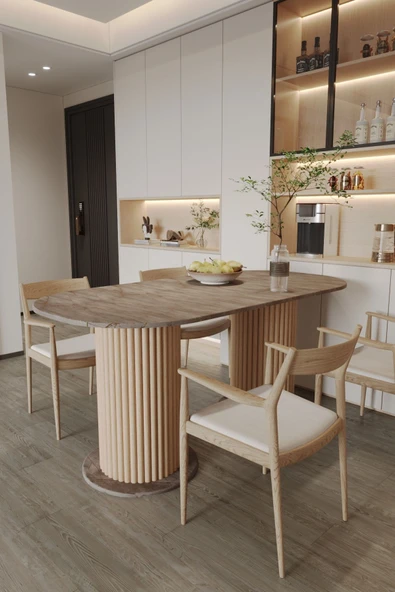 mokaparkavm Mega Antoryum Yemek Masası Ahşap Mutfak Masası Salon Masası Dekoratif Ayak Şık Oval Kolay Kurulum ürün görseli 1