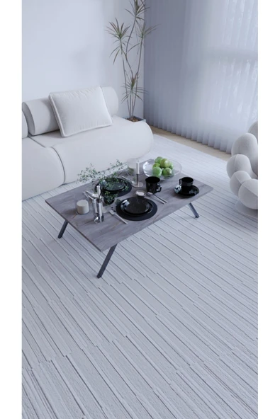 mokaparkavm Toprak Katlanabilir Ayaklı Dikdörtgen Gri Şık Yer Sofrası - 3