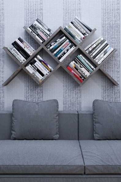 mokaparkavm Geniş Raflı Çoklu Bölmeli Duvara Monte Dekoratif Kitaplık - 4