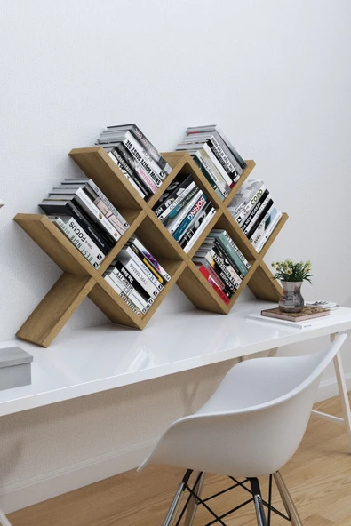 mokaparkavm Karanfil Kitaplık Bölmeli Raflı Dekoratif Kitaplık - 3