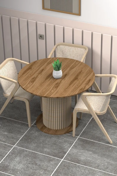 mokaparkavm Antoryum Yuvarlak Şık Ayaklı Ceviz Mutfak Yemek Masası Balkon Salon Masa