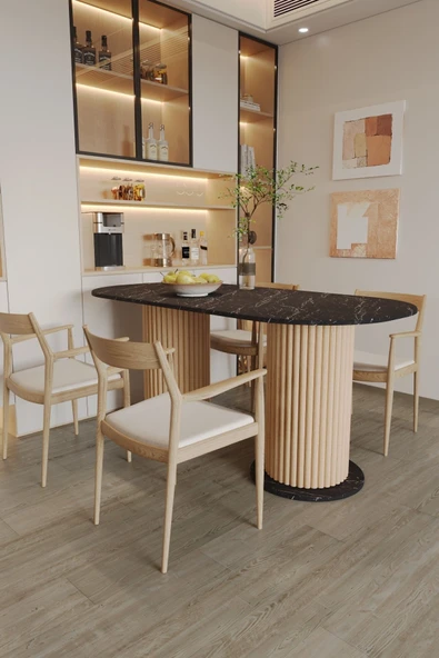 mokaparkavm Megaantoryum Ahşap Ayaklı Elips Oval Yemek Masası Mutfak Salon Balkon Şık Masa Modern - 4