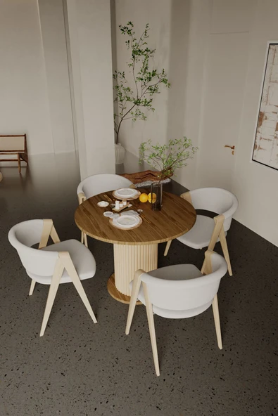 mokaparkavm Antoryum Yuvarlak Şık Ayaklı Ceviz Mutfak Yemek Masası Balkon Salon Masa - 3