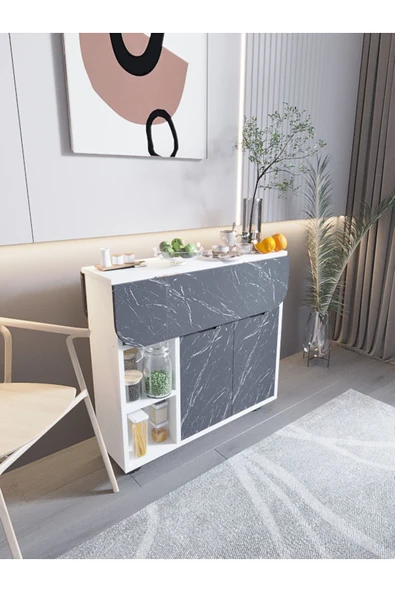 mokaparkavm Yemek Masası Dikdörtgen Açılır Kapanır Kullanışlı Şık Mutfak Masası - Resim 3