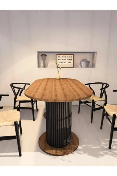 mokaparkavm Yemek Masası Oval Dekoratif Ahşap Ayaklı Ceviz Mutfak Masası - 2