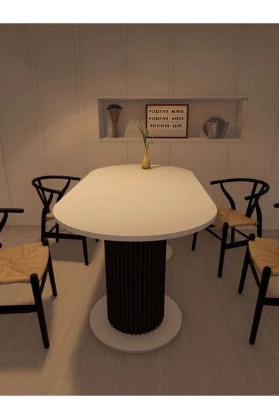 mokaparkavm Yemek Masası Oval Dekoratif Ahşap Ayaklı Beyaz Mutfak Masası - 6