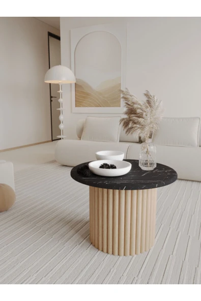 mokaparkavm Yuvarlak Ahşap Ayaklı Orta Sehpa Salon Sehpası Zigon Sehpa - 2