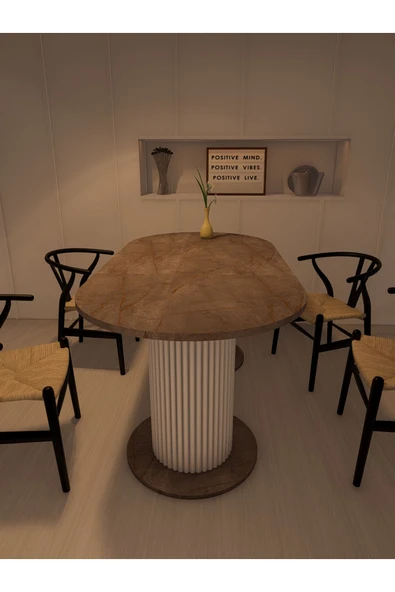 mokaparkavm Yemek Masası Oval Dekoratif Ahşap Ayaklı Gri Mutfak Masası - 4