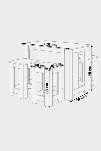 mokaparkavm Mokapark Mutfak Yemek Masası 4 Tabureli Çok Amaçlı Kullanımlı Ada1232 - Resim 4