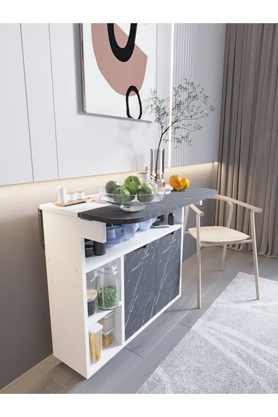 mokaparkavm Yemek Masası Dikdörtgen Açılır Kapanır Kullanışlı Şık Mutfak Masası - Resim 2