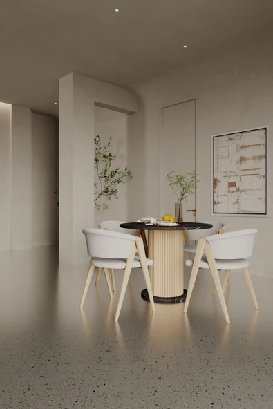 mokaparkavm Antoryum Yuvarlak Yemek Masası Mutfak Masası Balkon Salon Masa Ahşap Ayaklı - Resim 2